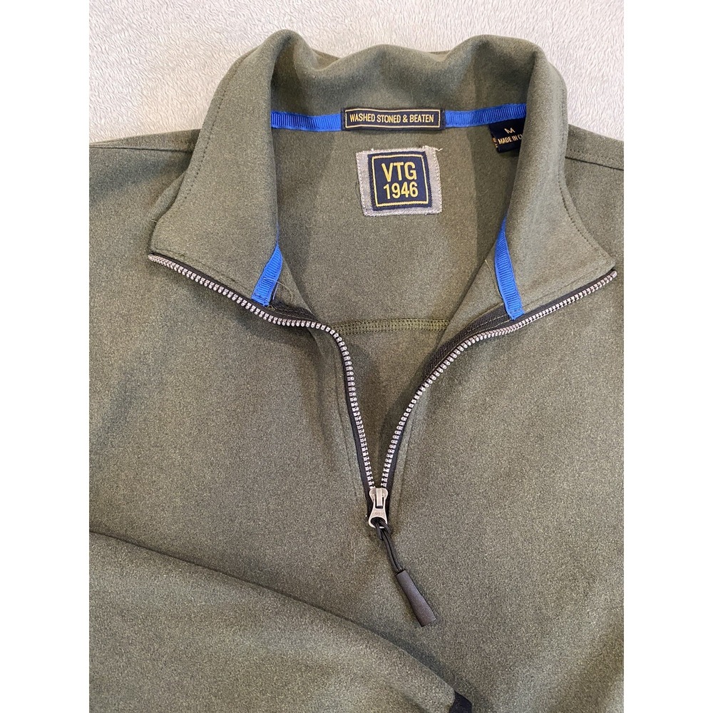 Washed Stoned &‎ Beaten 1/4 Zip Pullover Sweater Green Mens Medium M